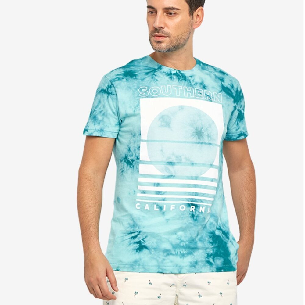 Aeropostale Mens y2k Tie Dye Graphic T-Shirt Teal Blue Medium